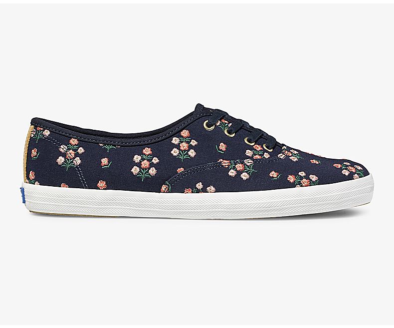 Keds Women's X Rifle Paper Co Champion Posy Embroidered Navy Lace Up Shoes - QR4170582